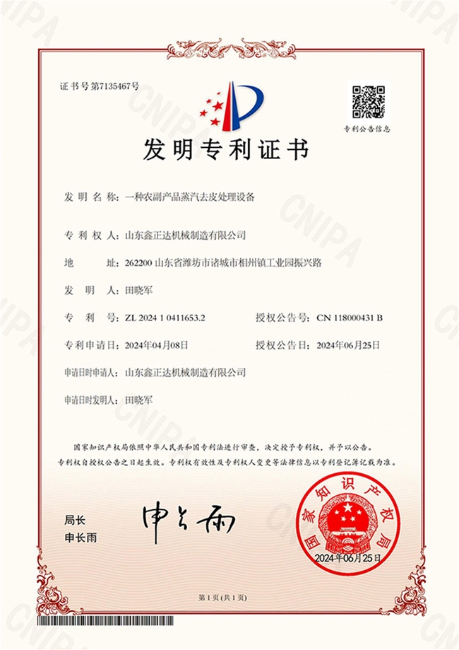一种农副产品蒸汽去皮处理设备